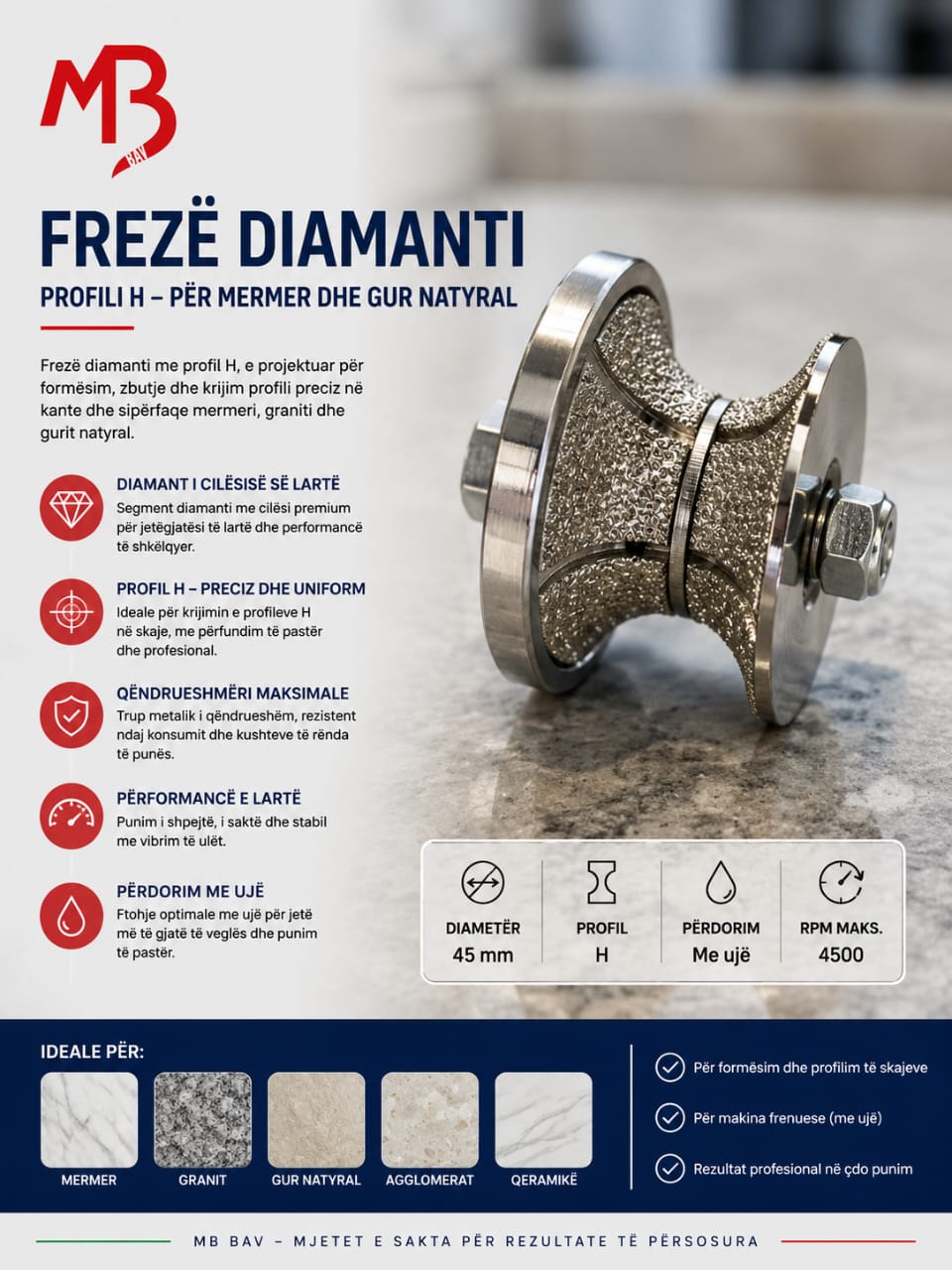 Frezë Diamanti - Profili H (45 mm)